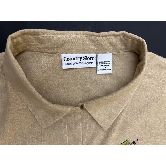Country Store Women's Tan Button Up Shirt Embroidered Pumpkins Fall Size 2X - Picture 14 of 15